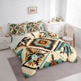 thumbnail image 2 of Homewish Retro Boho Rhombus 7-Piece Twin Bedding,Bohemian Exotic Style Bedding Comforter Set,Cream Teal,Light Gray Reversible, 2 of 8