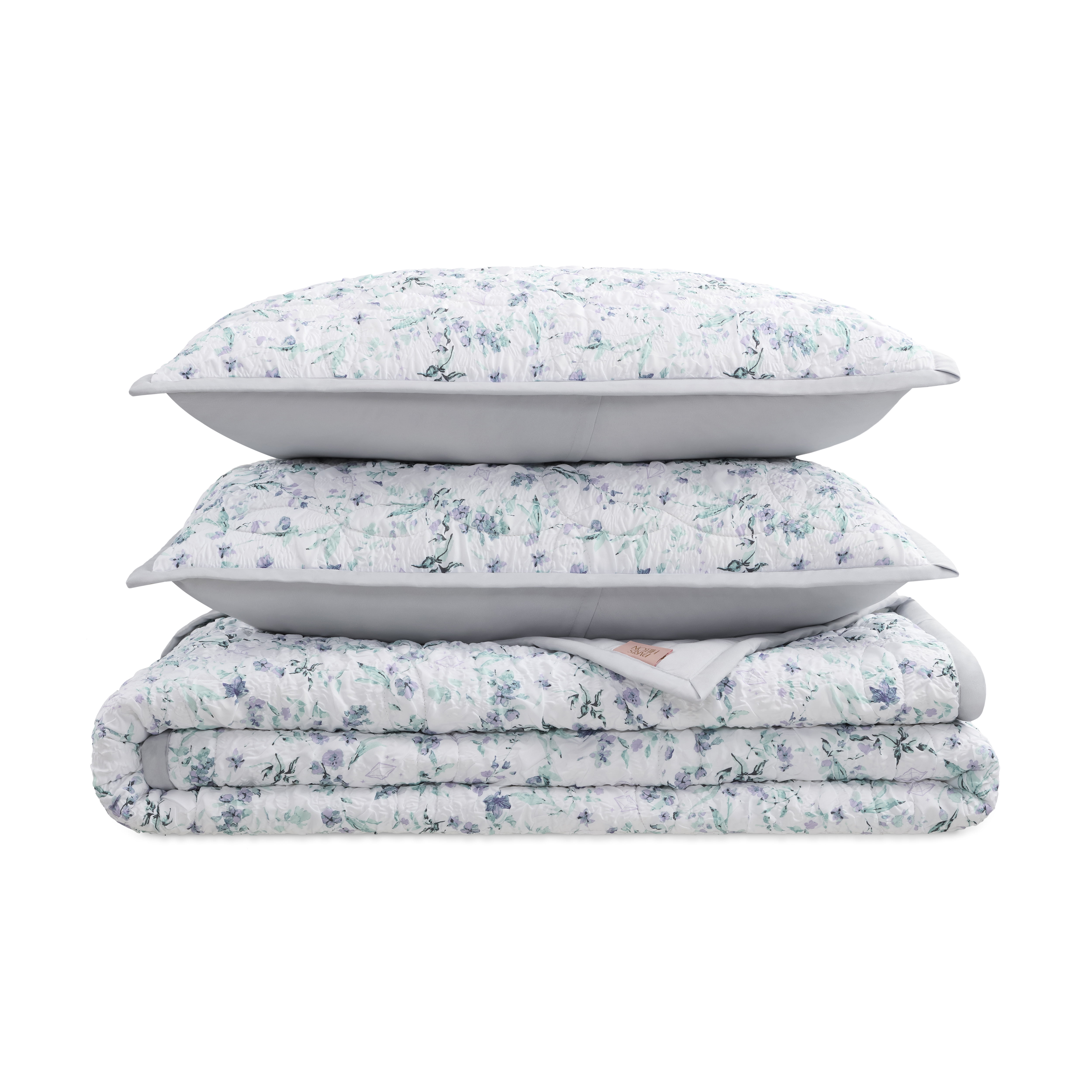 Paris Hilton Camille Lilac Grey Floral Quilt Set, Full/Queen, Reversible 3-Piece Bedding, Lightweight