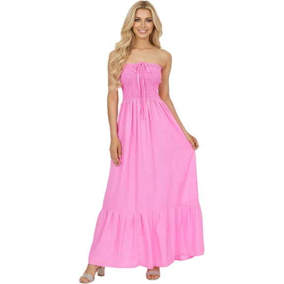 HAPPY BAY Women's Casual Tube Top Maxi Frill Dress Summer Beach Strapless Dresses for Women One Size Magenta, Solid