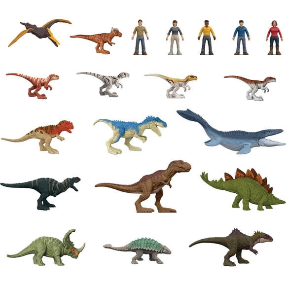 Jurassic World Minis Multipack of Authentic Dinosaur Figures, 20 Small Dino & Human Toys