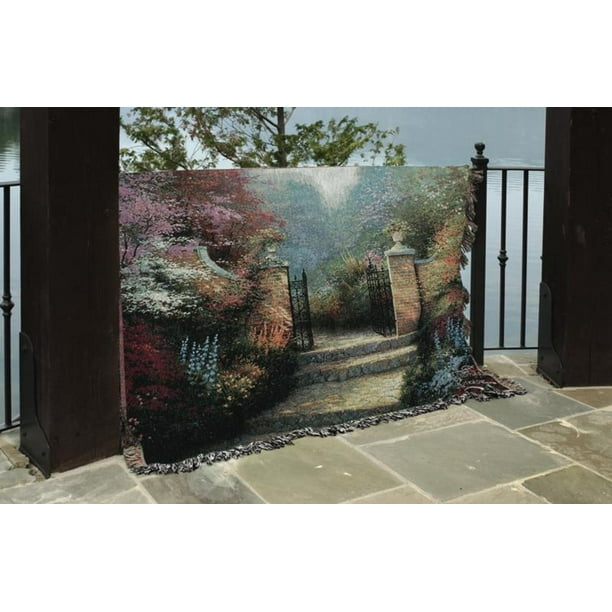 Thomas Kinkade Victorian Garden Pictoral Tapestry Throw ...