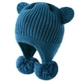 thumbnail image 5 of SuTry Boys Girls Knitted Beanie Hat Warm Ear Protection Cute Bear Ears Double Pom Poms Winter Soft Cozy Comfortable Hat(Blue,1-2 Years), 5 of 5