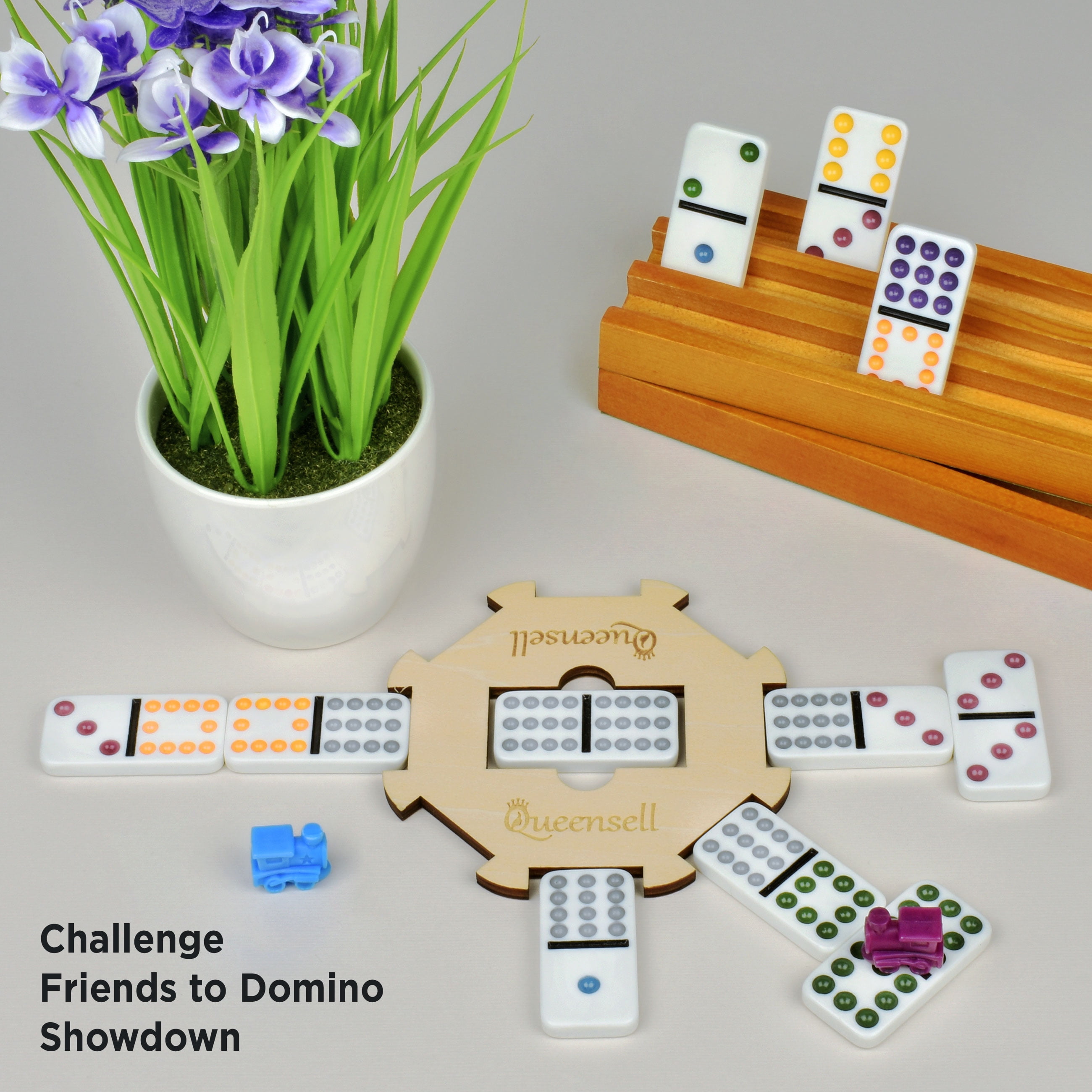 Mexican Train Dominoes Set with Wooden Hub, Domino Tile Board Games - Double 12 Dominos Set for Family Game Night for Adults and Kids Ages 8 and up (Double 12)