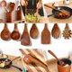 thumbnail image 3 of Utensilios de madera de teca juego de 8 cucharas para cocinar teca natural especialmente diseñada para sartenes antiadherentes adecuada para asar y fr, 3 of 7