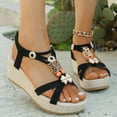 thumbnail image 2 of Xfvqtps Flatform Sandals Women Wedge Elastic Metal Beads Decoration Cross Straps Open Toe Summer Slide Sandals Black, 2 of 9