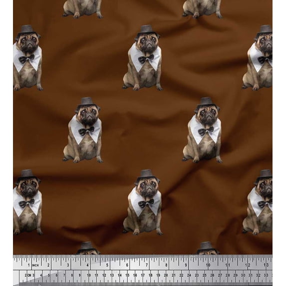 Soimoi Velvet Fabric Bow,Hat & Pug Dog Printed Fabric 1 Yard 58 Inch Wide