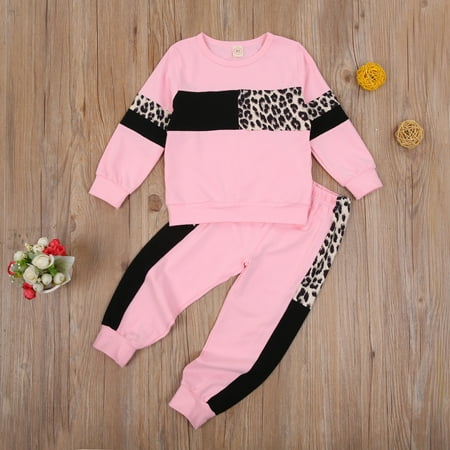 

Toddler Baby Girl Sweatshirt Set Leopard Sweatpants 2PCS Outfits Pink 1-2 Years