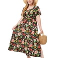 thumbnail image 3 of Vestido Corto de Verano con Cuello en V de Manga Corta Impreso, Vestido de Moda Casual para Mujeres, 3 of 4