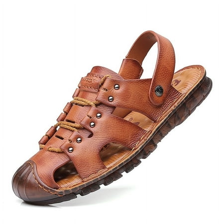 

Men Leather Sandals Summer Classic Men Shoes Slippers Soft Sandals Men Comfortable Outdoor Walking Footwear A3