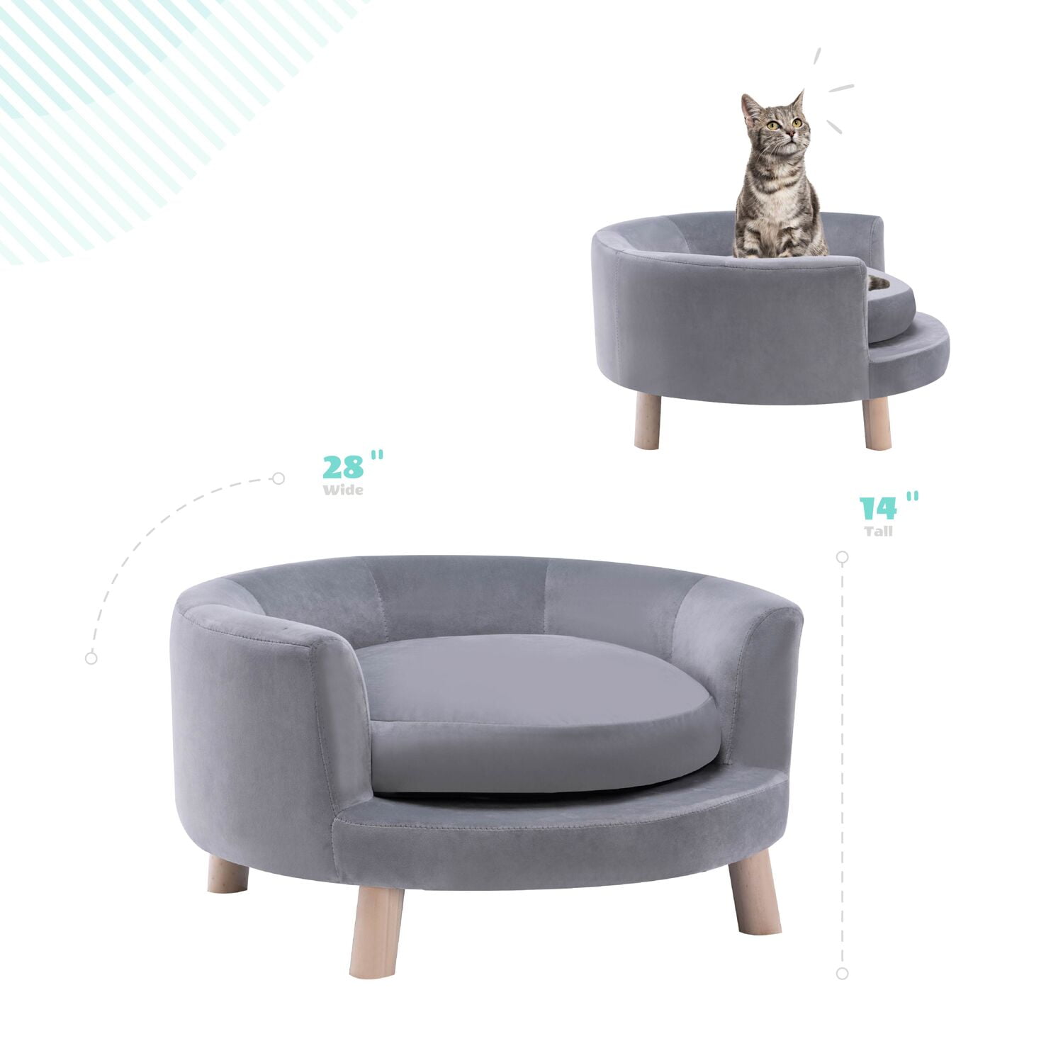Critter Sitters 28 in. Elegant Gray Faux-Velvet Circular Pet Bed
