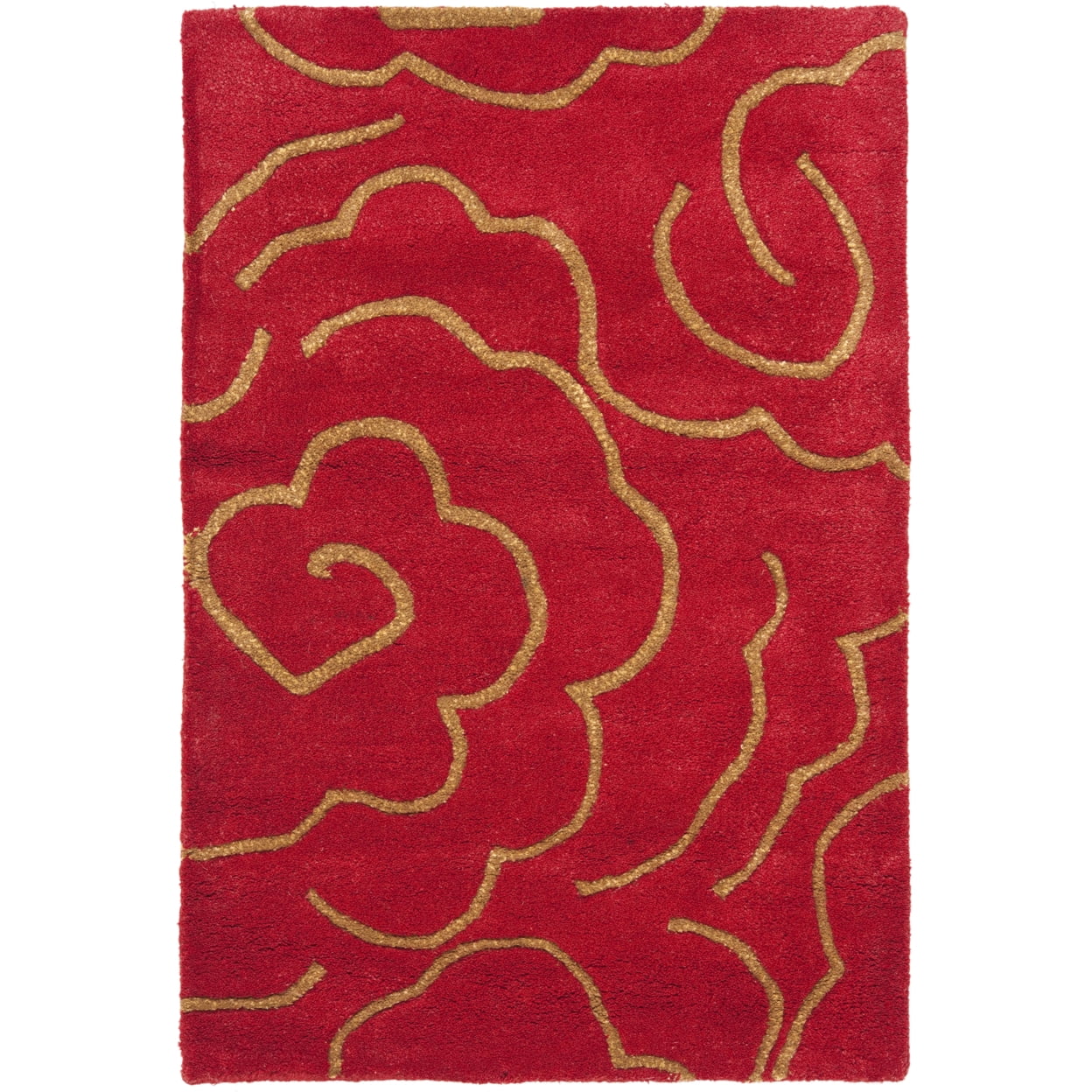 SAFAVIEH Soho Trinity Floral Wool Area Rug, Red, 8' x 8' Square