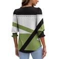 thumbnail image 4 of DeHolifer Womens Casual T-Shirts Strip Printed 3/4 Length Sleeve Smocked Cuffs Crewneck Summer Trendy T-Shirts Green S, 4 of 8