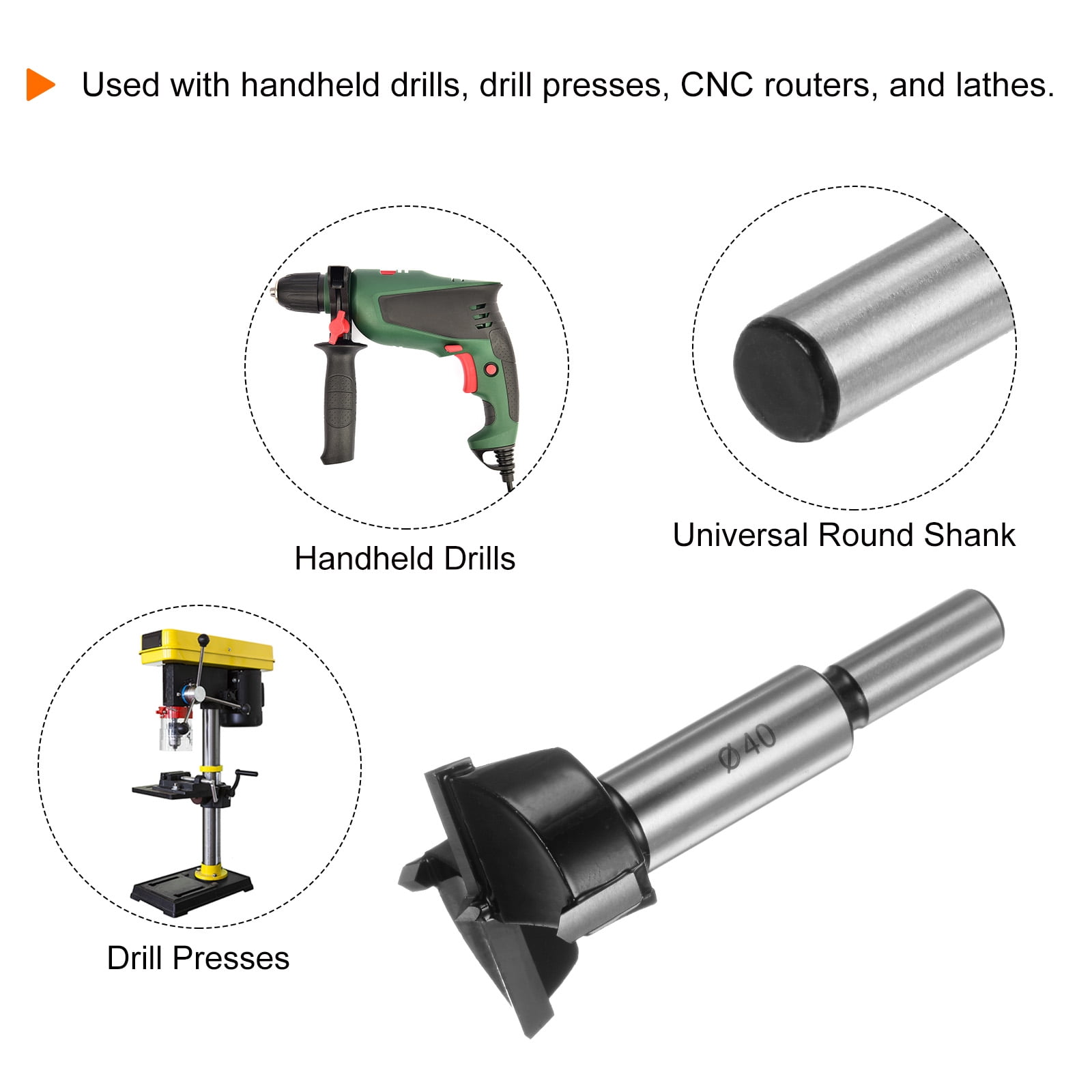 Uxcell 2 Packs 40mm 42mm (1-19/32" 1-21/32") Tungsten Carbide Wood Hinge Drilling Forstner Drill Bit Set