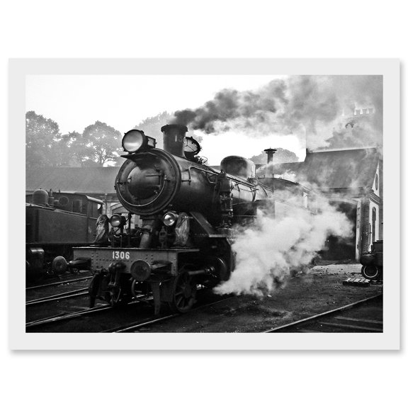 Steam Engine Train Black White A4 Artwork Framed Wall Art Print