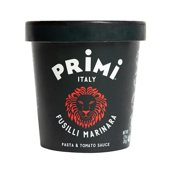 Primi Pasta Cup with Fusilli and Marinara Sauce, 8-Pack, Made In Italy, 100% Natural, Just Add Water, Microwavable, Ready in 3 Minutes