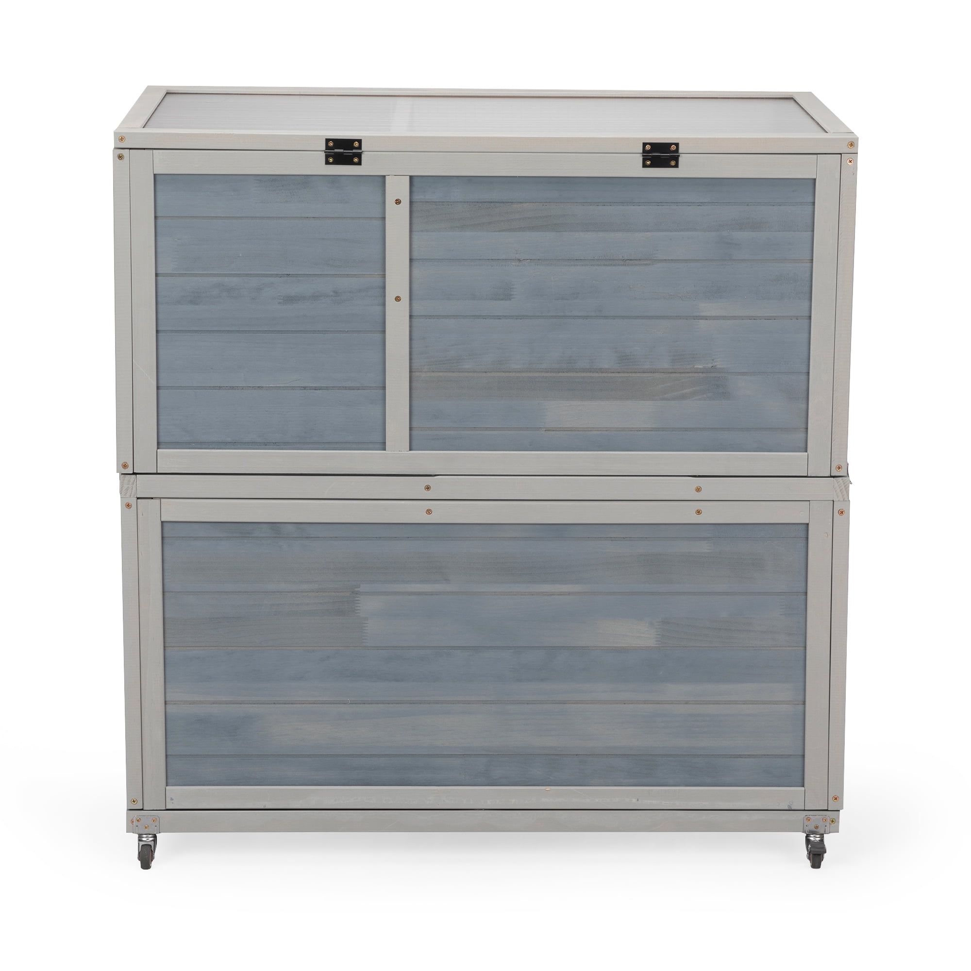 Pefilos 36" Wooden 2-Tier Rabbit Hutch, Outdoor Bunny Cage with Wheels, Small Animal Pet Cage with Ramp, Tray, 2 Doors, Openable Top, Lockable, Gray