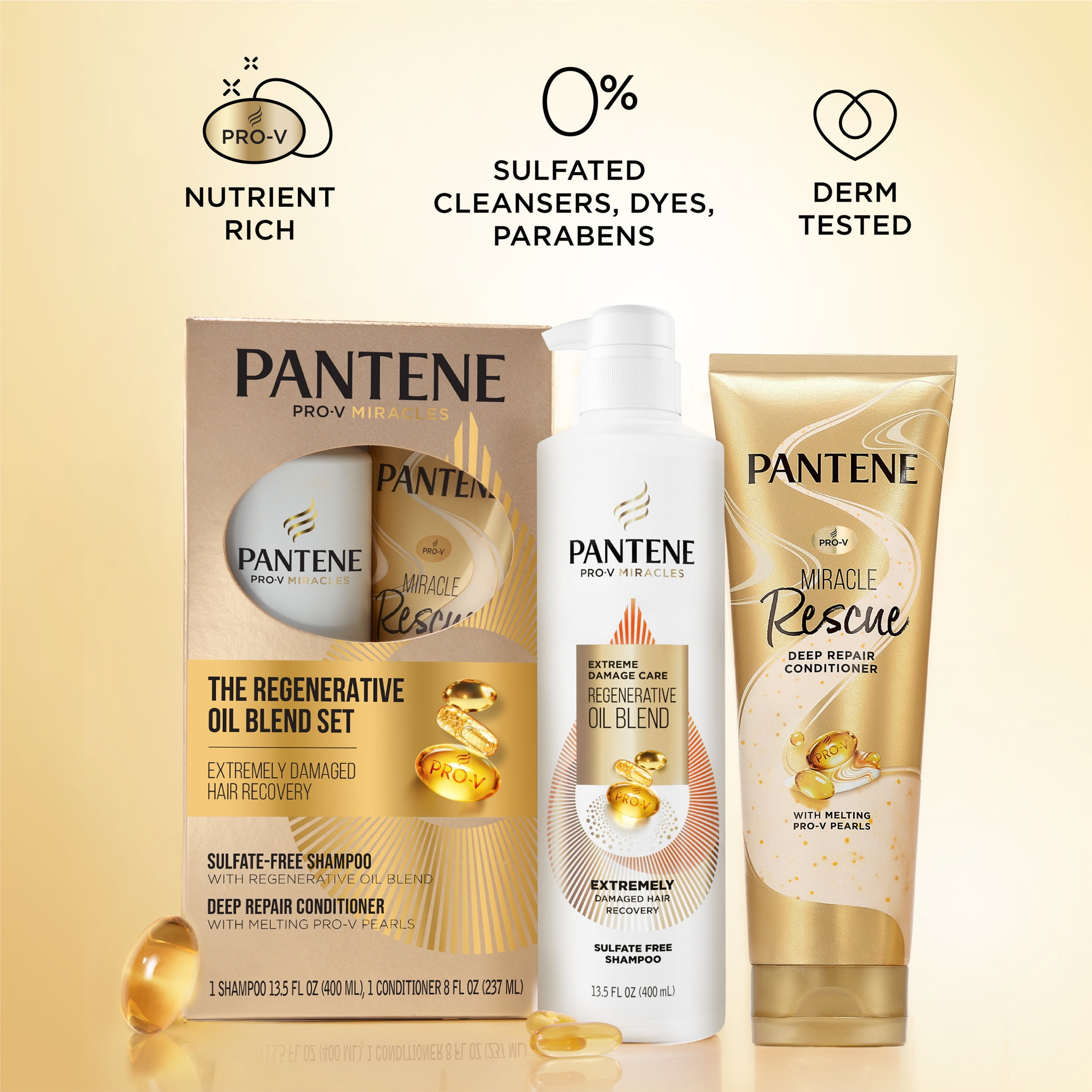 (4 pack) Pantene Pro-V Miracles Shampoo and Deep Conditioner Set, Regenerative Sulfate Free, 13.5 fl oz + 8 fl oz