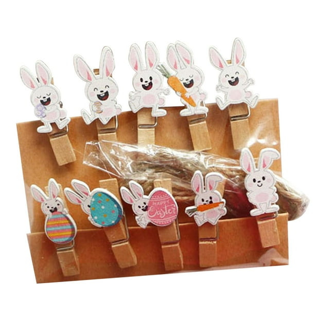 10 Uds. de Clips para fotos de conejo de Pascua, Clips de sellado, adornos de madera de colores, soporte para fotos para bricolaje, fijación de notas, estilo B Gloria Clips de fotos de conejo de Pascua