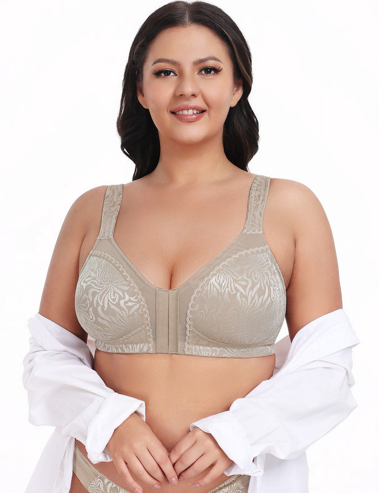 WingsLove Front Fastening Bras for Women Minimizer Wireless Non Padded Full Coverage Back Support Plus Size Bras (Toffee,38DD)