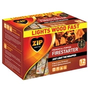 Zip Firestarters Premium All Purpose Fire Starters 12 Pack, Wood Charcoal, 5.25"x3.15"x3.6" Box