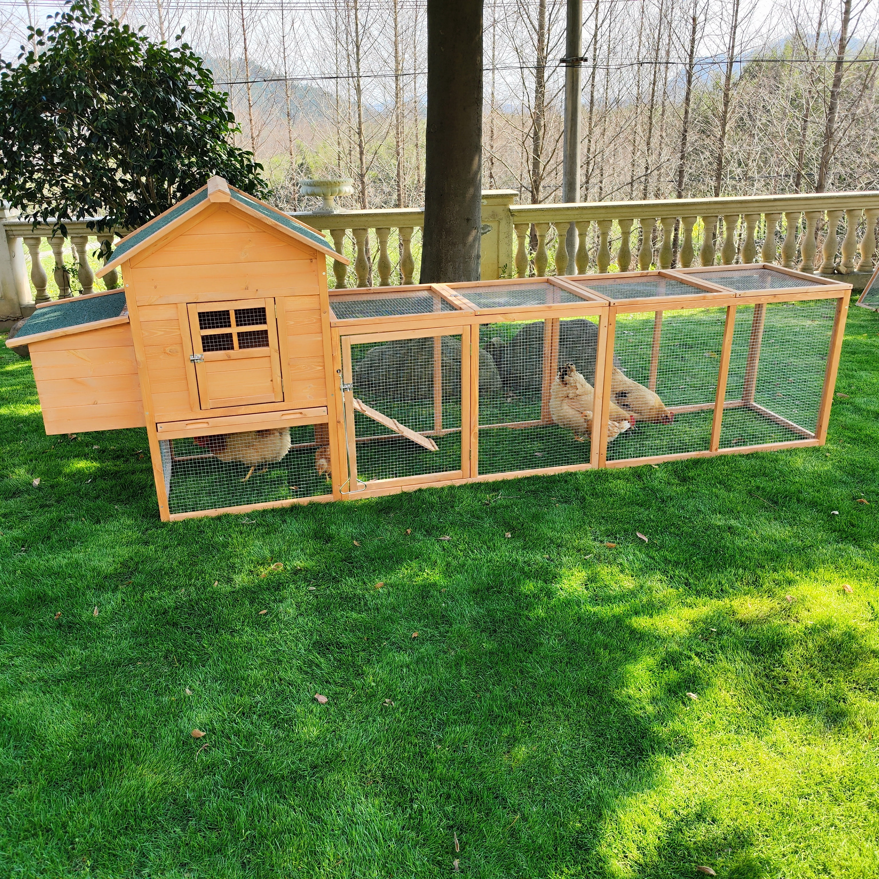Outdoor 120'' Wooden Chicken Coop Hen House Rabbit Poultry Pet Hutch