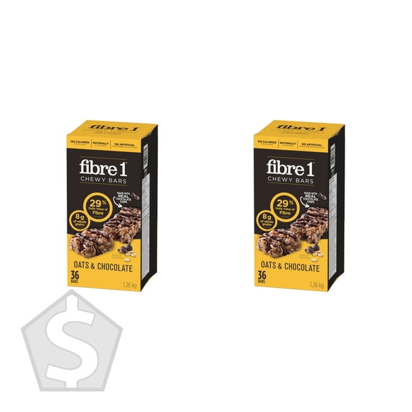 Fibre 1 Oats Chocolate Chewy Bars, 36 × 35 g (Pack of 2), 72 Bars Total