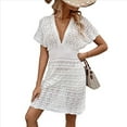 thumbnail image 2 of Vestido de Crochet para Mujer, de Corta y Cuello en V, Ideal para Verano. S, 2 of 10