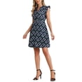 thumbnail image 4 of INSPIRE CHIC Women's Cap Sleeve Ruffle V-Neck Floral Summer Casual Dress M Navy Blue, 4 of 6