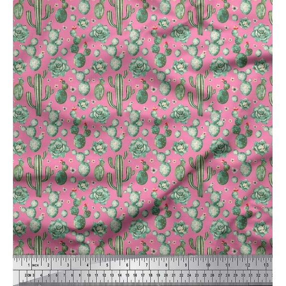 Soimoi Cotton Voile Fabric Floral,Succulents & Cactus Tree Print Fabric by Yard 42 Inch Wide