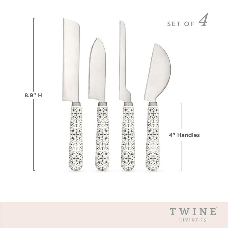 Twine 4 Piece Cheese Knives Set with Ceramic Tile Pattern Handles, For Hard  and Soft Cheese, Bread and More, Stainless Steel Blades – Twine Living