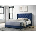 thumbnail image 2 of Navy Blue Velvet Panel Bed with Tufted Headboard in Full Size, 2 of 3