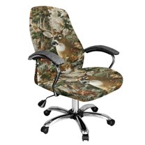 Renewold Deer Camo Hunting Forest Leaf Desk Chair Cover Stretch Office Chair Slipcover Dustproof Desk Computer Chair Cover High Back Chair Protective Cover Washable Easy to Install, S