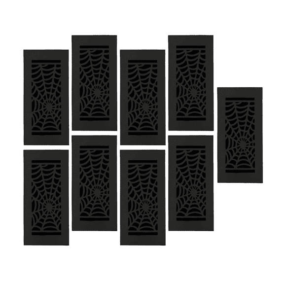 SET OF 9 Spooky Gothic Vent Cover 4"x10" Duct Opening (Overall 5-1/2"x 11-3/4") in Spider Web Solid Cast Aluminum Register Cover || Powder Coated Black No holes