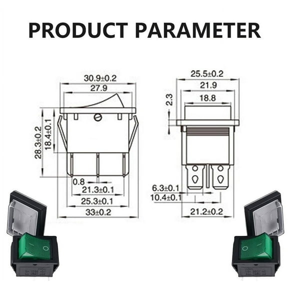 8Pcs Rocker Switch with Cover Green Illuminated Waterproof 4-Pin Boat Switch
