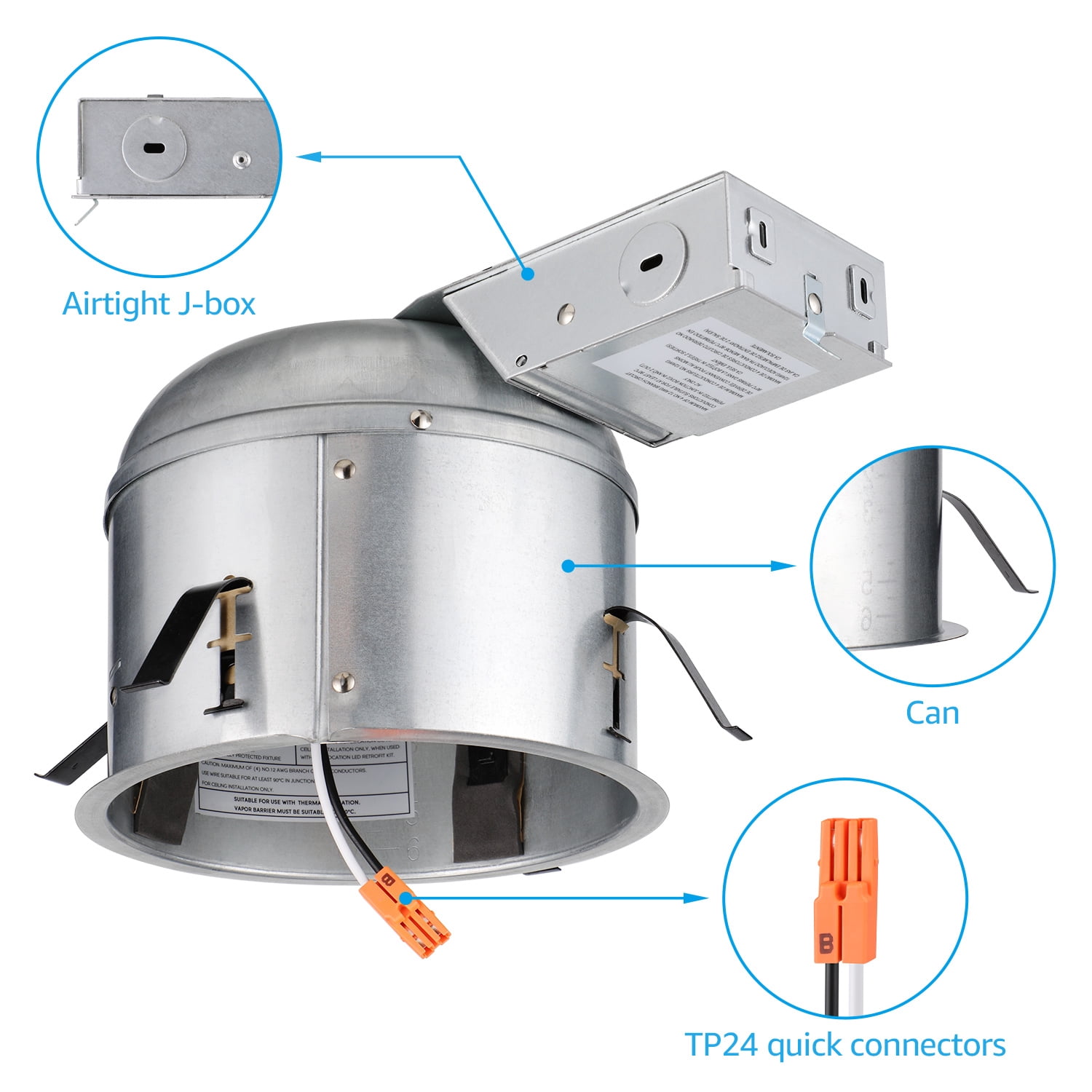 8 Pack 6 Inch IC Rated Air Tight Remodel Shallow LED Recessed Housing Can, 120-277V Max 20W Compatible, TP24 Connector, ETL Certified, Damp Location Rated