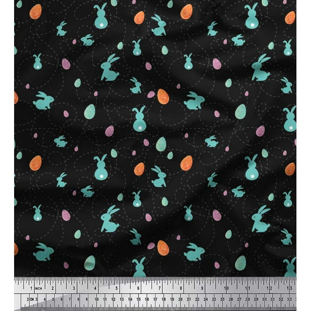 Soimoi Polyester Crepe Fabric Egg & Rabbit Animal Print Fabric by The Yard 42 Inch Wide