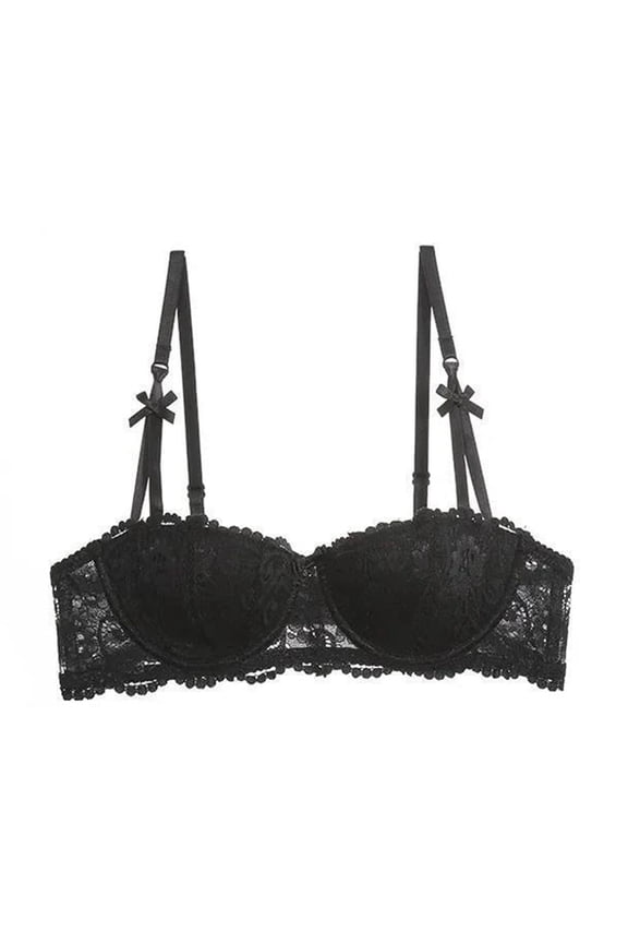 Womens Wireless Bras Supportive New Fashion Women Solid Color Steel Rings Lace Bowcotton Pad Gathering Daily Bra Black 34
