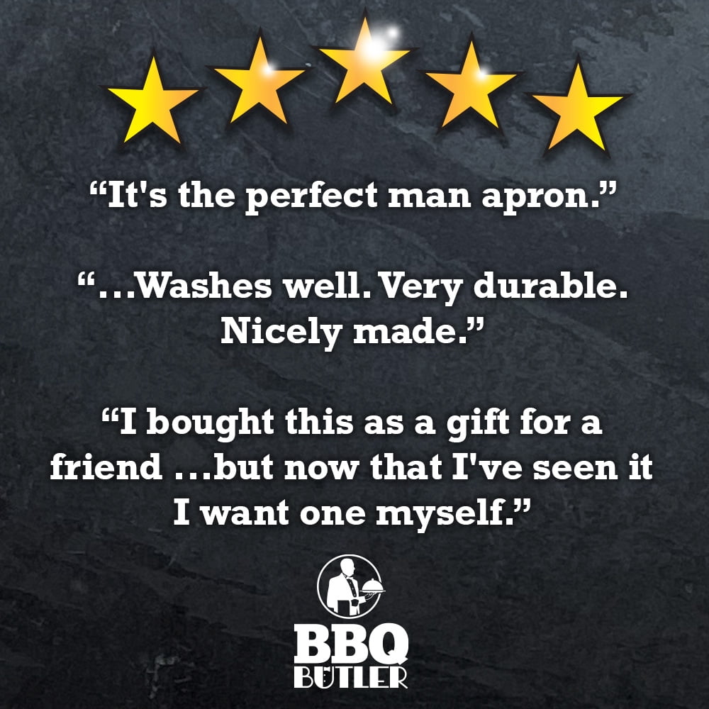 BBQ Butler Grilling Apron - Premium Waxed Canvas Apron - Deluxe Leather - Black & Grey