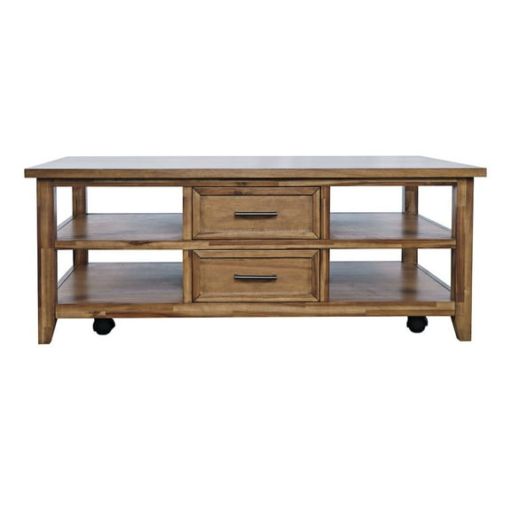 Claremont 48" Transitional Rustic Wood Coffee Table with Wheels