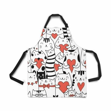 

ASHLEIGH Adjustable Bib Apron for Women Men Girls Chef with Pockets Funny Cat Hearts Seamless Pattern Novelty Kitchen Apron for Cooking Baking Gardening Pet Grooming Cleaning