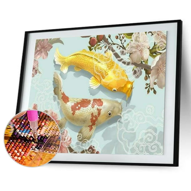Cuadros Decorativos 5D DIY Diamond Painting Kit Flor Goldfish Full Square Drill Art (20x30CM) Wdftyju embutido en tela