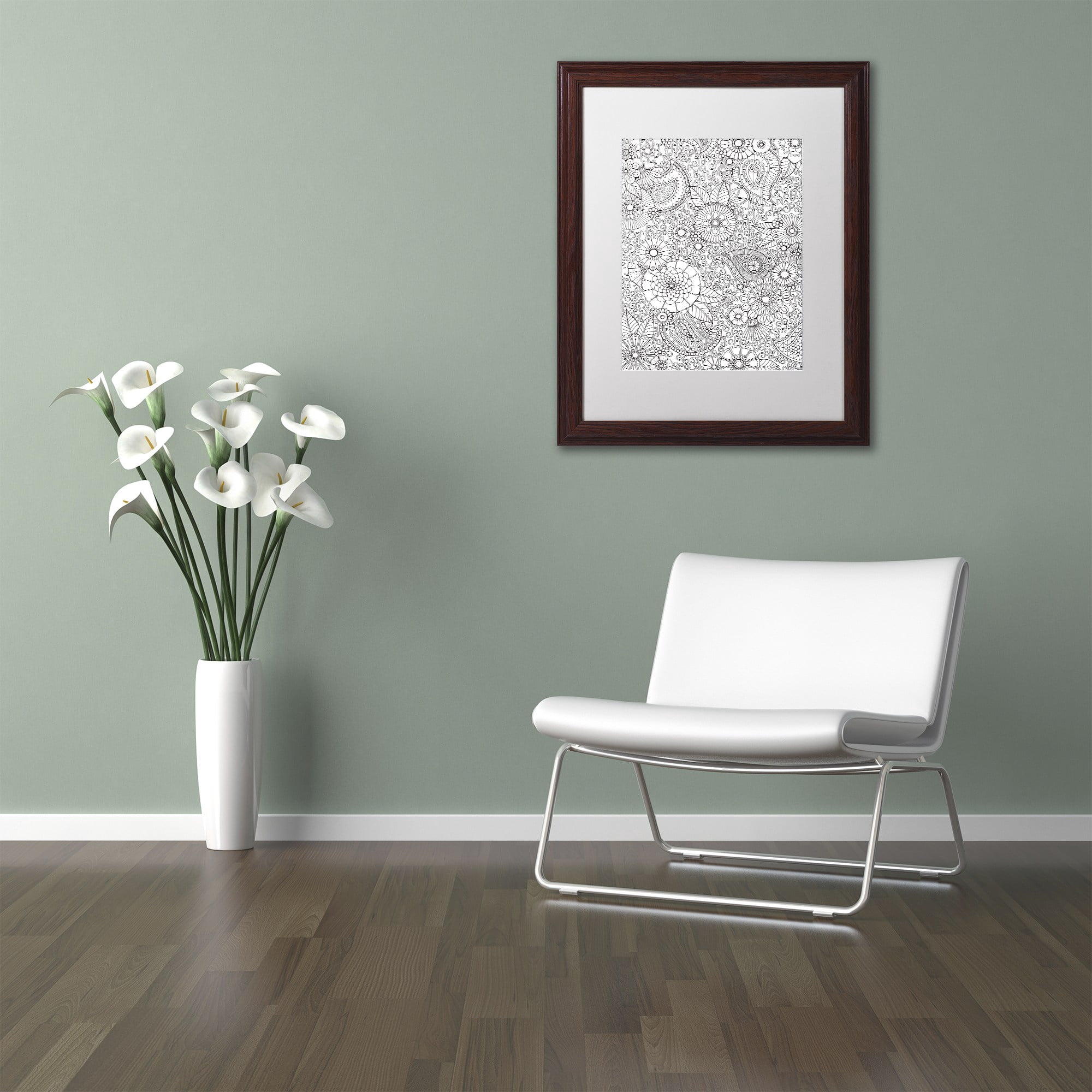 Trademark Fine Art "Paisley Floral" Canvas Art by Hello Angel, White Matte, Wood Frame