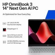 HP - OmniBook 3 - 14 2K Touchscreen Laptop - Snapdragon X - 16GB Memory - 512GB SSD - Copilot+ PC - Glacier Silver