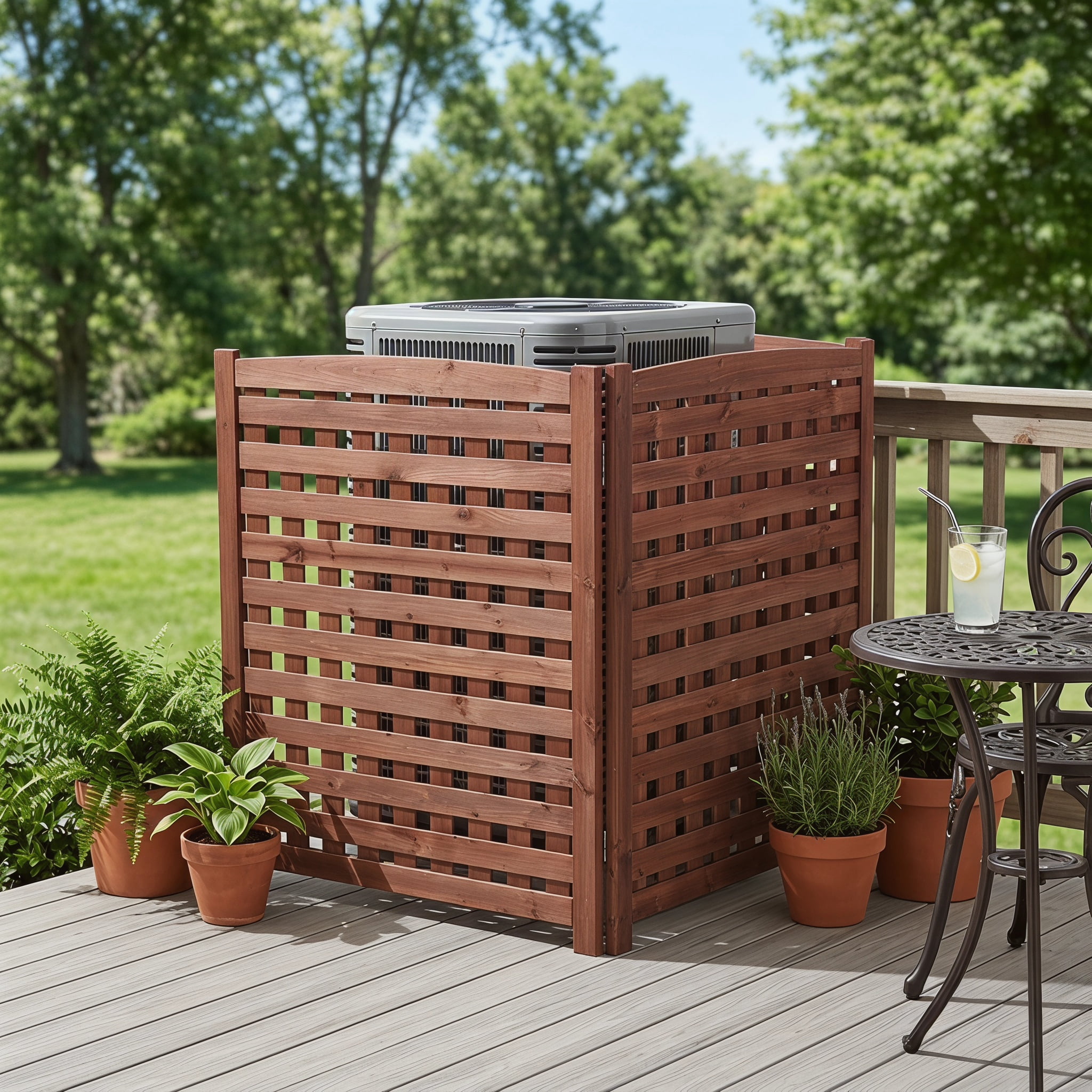 3-Panel Solid Wood Outdoor Air Conditioner Privacy Fence Screen, 32"W×38"H Weather Resistant Slatted Enclosure Fence for AC Unit Trash Can Pool Pump Garden Patio