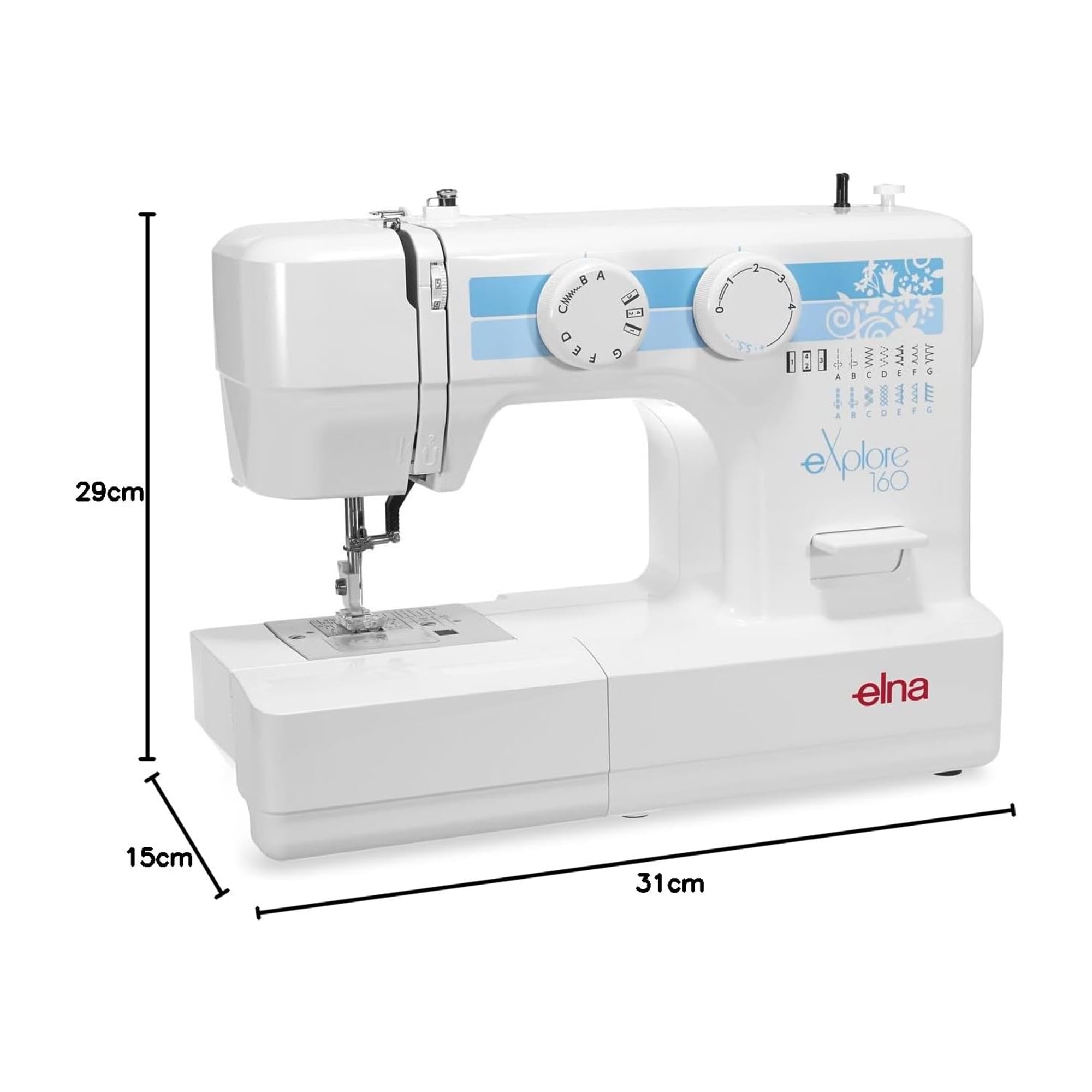 Elna eXplore 160 Mechanical Sewing Machine with 12 Build In Stitches & Free Arm