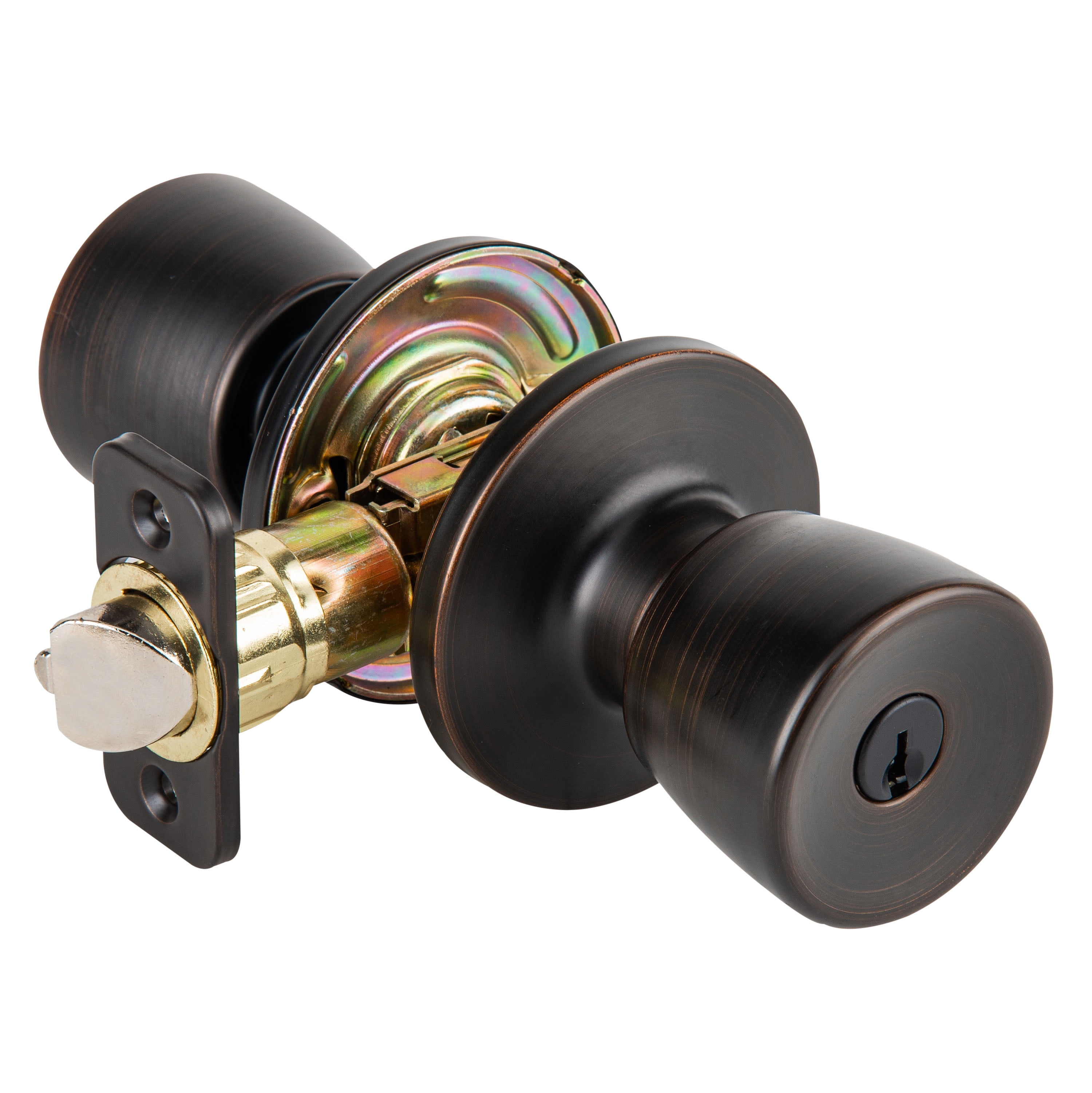(2 pack) Brinks Mobile Home Keyed Entry Classic Bell Style Doorknob, Tuscan Bronze Finish