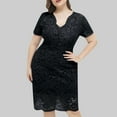 thumbnail image 5 of Patlollav Womens,Fashion Womens Plus Size V Neck Short Sleeve Solid Lace Dress Party Dress, 5 of 6