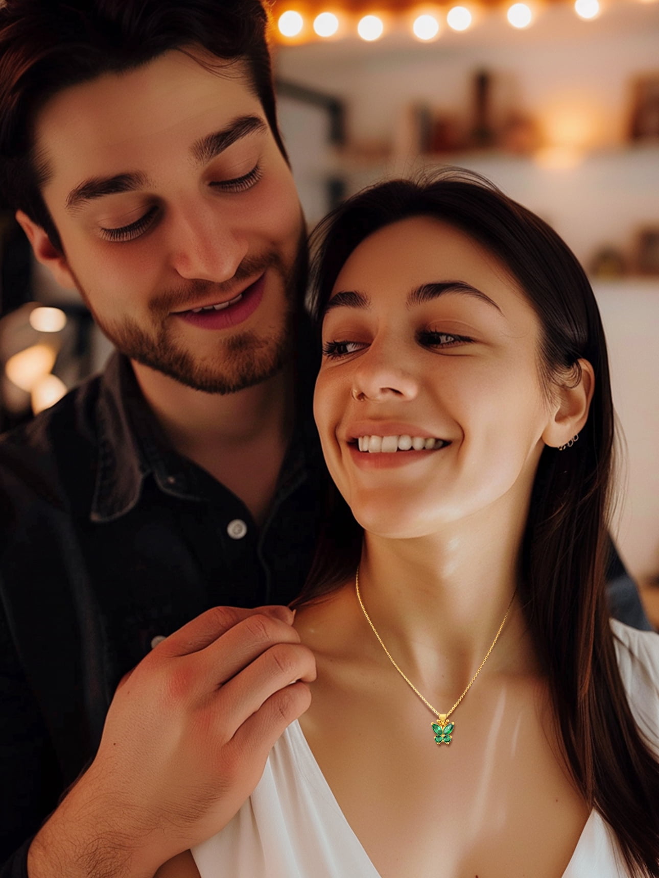Bestyle 14K Gold Plated Butterfly Necklace for Women, Simulated Emerald Birthstone Crystal Pendant Jewelry Birthday Graduation Gifts for Her