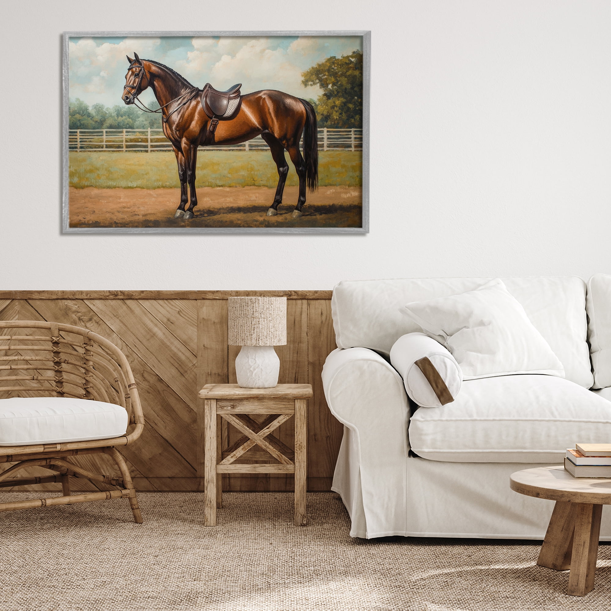Stupell Industries Saddled & Ready For The Show Gray Framed Giclee Art, design by Petal Prints Design