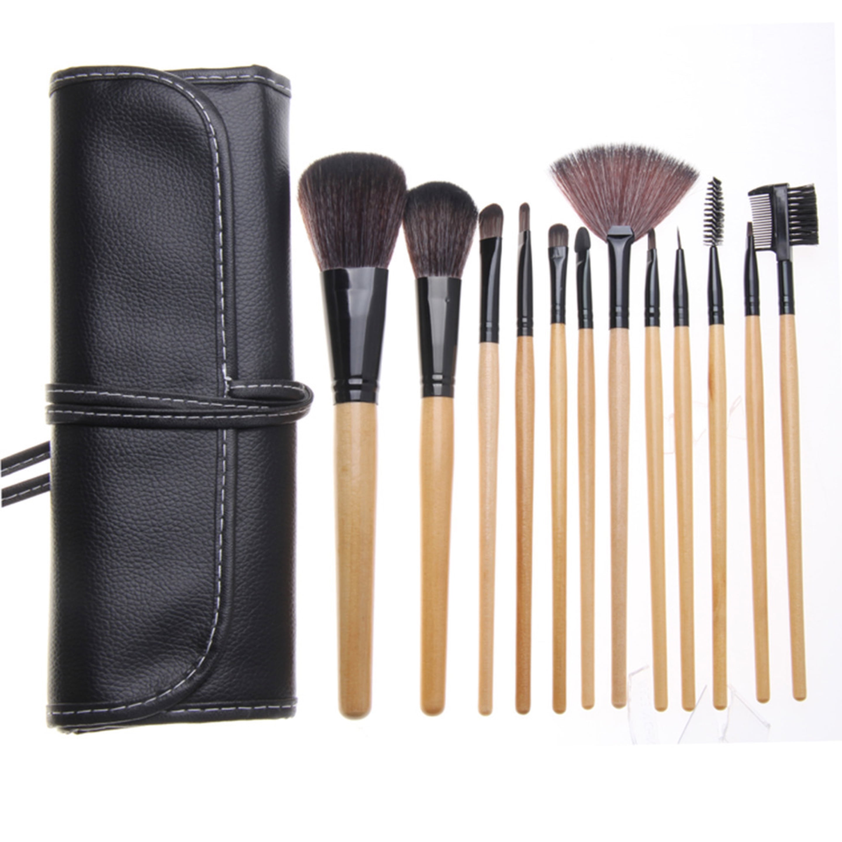 12 Piece Professional MakeUp Brush Set with Handy Vegan Leather Travel